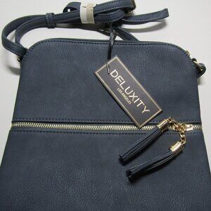 Deluxity Los Angeles Vegan Crossbody Bag Purse Tassels Lined New with Tags Navy